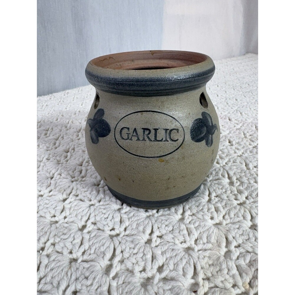 Rowe Pottery Salt Glaze Garlic Jar NO LID 1992 4”
